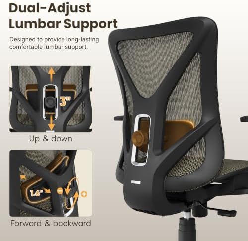 Ergonomic Office Chair, Mesh Computer Desk Chairs with BIFMA X5.1 Certified, Adjustable Lumbar Support, 3D Arm, Tilt Back, Wide Seat, Comfy Swivel Work Task Chair for Company and Home (Coffee Brown)