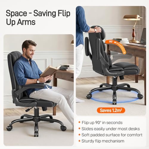 Office Chair, Executive Mid-Back Computer Desk Chair with Flip-up Armrests