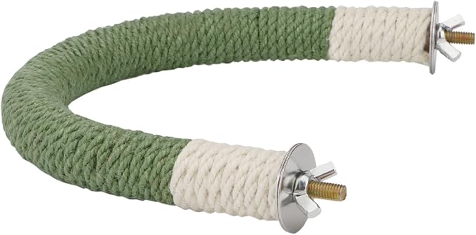 Hypeety U Shape Bird Hemp Rope Perch Parrot Paw Grinding Stand, Green, L | U shape, natural wood with hemp rope, grinding paw and beak naturally, birdcage accessories, for budgies/cockatiels/conures