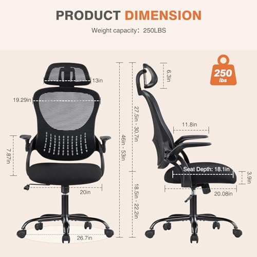 Sweetcrispy Computer Desk Chair, Mesh Office Chair with Lumbar Support