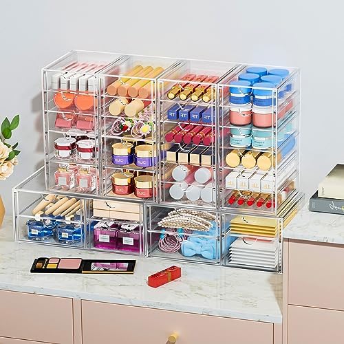 caktraie Acrylic 2-Pack 7-Drawer Makeup & Storage Organizer for Bath,Desk