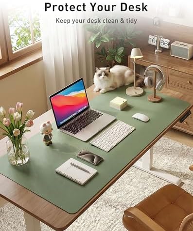 Aothia Faux Leather Desk Mat - Large Mouse Pad, Non-Slip PU Leather Blotter, Waterproof Writing Surface for Office and Home (Olive Green, 63" x 17")