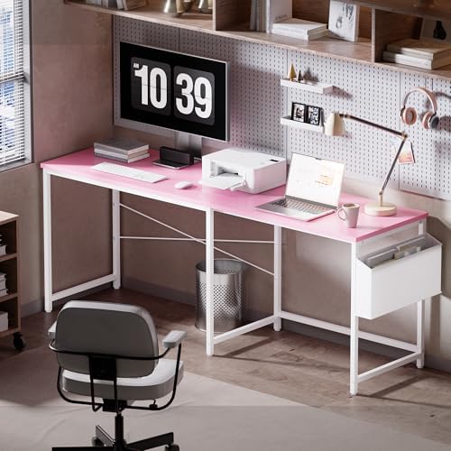 Pamray 47 Inch Reversible L Shaped Gaming Desk Corner Computer Desk with Storage Bag Home Office Table for Writing Study Pink