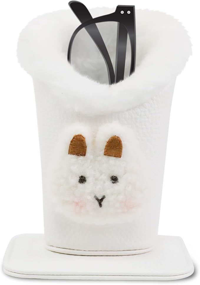 Plush Lined Eyeglasses Holder, Cute Magnetic PU Leather Glasses Stand Case for Women Men Kids
