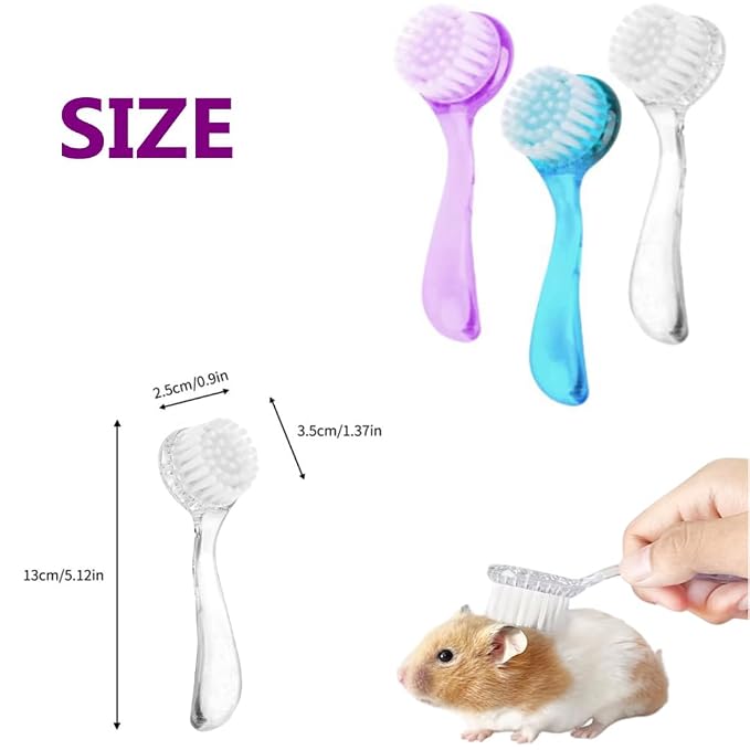 3PC Small Animal Bath Brush with Lid Soft Cleansing Brush Massage Combs for Hedgehog Guinea Pig Rabbit Chinchilla Ferret Small Animal Grooming Tool Cleaning Supplies
