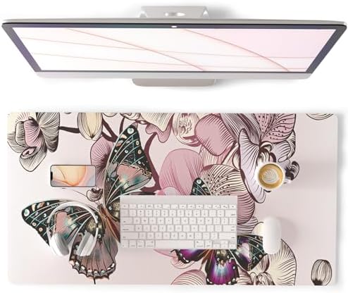 QiyI PU Leather Large Mouse Pad, Office Decor, 31.5" x 15.7", Butterflies