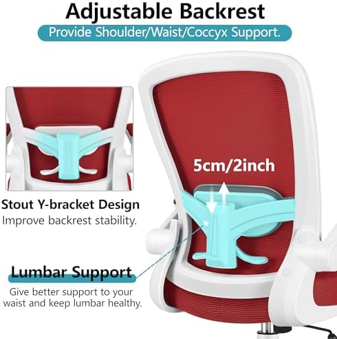 FelixKing Office Chair, Ergonomic Desk Chair Breathable Mesh Chairs Adjustable High Back Lumbar Support Flip-up Armrests, Executive Rolling Swivel Comfy Computer Chairs Home Office Fire Brick