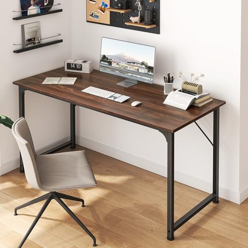 Huuger Computer Desk, 48 Inch Office Desk, Gaming Desk with Storage, Writing Desk Work Desk for Home Office, Study, Modern Simple Desk, Large Legroom, Metal Frame, Walnut