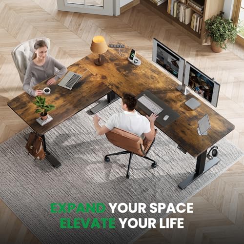 SIAGO L-Shaped Standing Desk - 75 x 63 Inch Adjustable Corner Standing Desk with Charging Station - L Shape Sit Stand Table with Memory Controller, Splice Board for Home Office