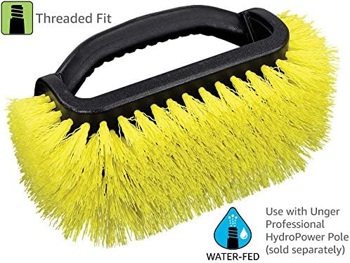 Unger Professional Lock-On 4-Sided Outdoor Scrub Brush, Compatible with Threaded Poles, Stiff Bristle Scrubbing, Cleaning Supplies for Decks, Stairs, Garage Floors, and Driveways