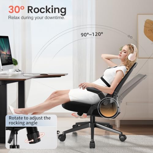 GTPLAYER Ergonomic Office Chair with Flip-up Armrests Executive Computer Chair for Home Office, Breathable Mesh & Comfy Lumbar Support, Pack of 2, Space Black