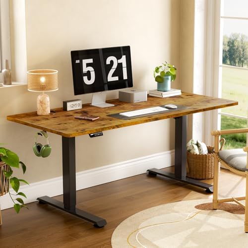 Veken 63"x28" Wider Large Standing Desk, Electric Height Adjustable, Brown