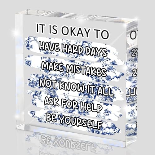 "It's Okay..." Mental Health Decor, Blue and White Porcelain Color Office Acrylic Gift Therapy Inspirational Decorations for School Counseling Office Therapy Desktop Art Decoration School Counselor