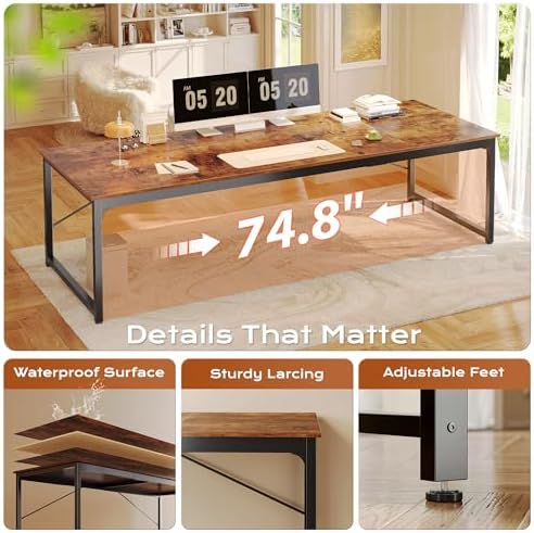 PRAISUN 78.7 X 29.5 Inch Computer Desk with Deeper Desktop, Long Gaming Office Writing Work Desk for Home Office, Study, Bedroom, Work from Home, Metal Frame, Rustic Brown