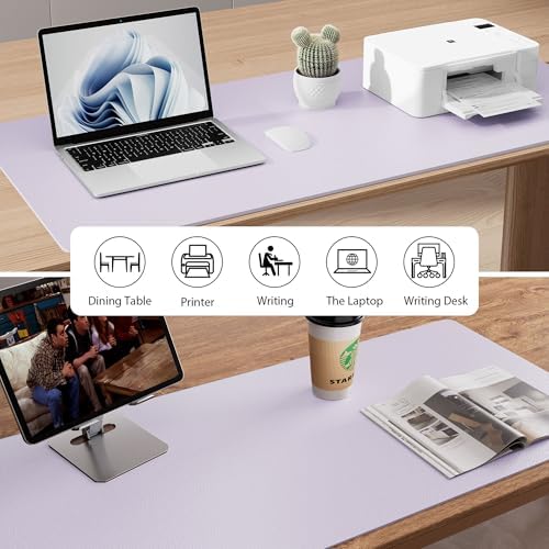 Aothia Faux Leather Desk Mat - Non-Slip PU Leather Desk Blotter, Waterproof Writing Surface, Large Desk Pad for Office & Home (Soft Lavender, 55" x 17")
