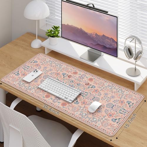 iCasso Desk Mat, Large Mouse Pad,35.4x15.7in,Peach Pink