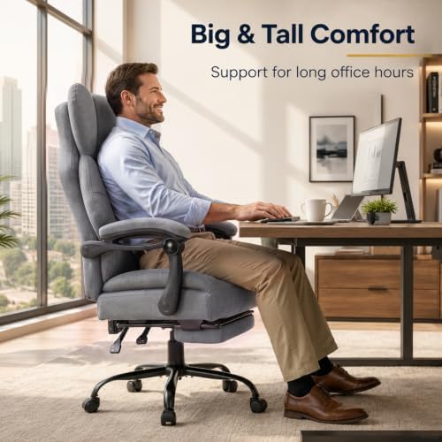 GTPLAYER Big&Tall Ergonomic Gaming Chair, Wide Spring Seat, Linkage Armrest,Gray