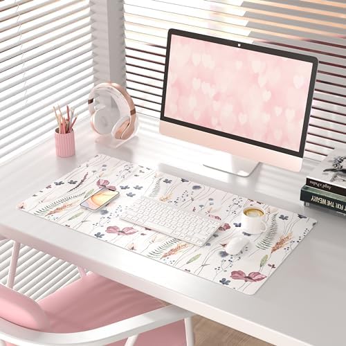 QiyI PU Leather Large Mouse Pad, Office Decor, 31.5" x 15.7", Wildflowers