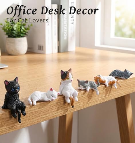 10 Pcs Cat Computer Monitor Decor, Mini Little Cats for Computer Monitor Resin Figurines, Cute Dashboard & Desk Decorations (3.9 x 2.3 in)