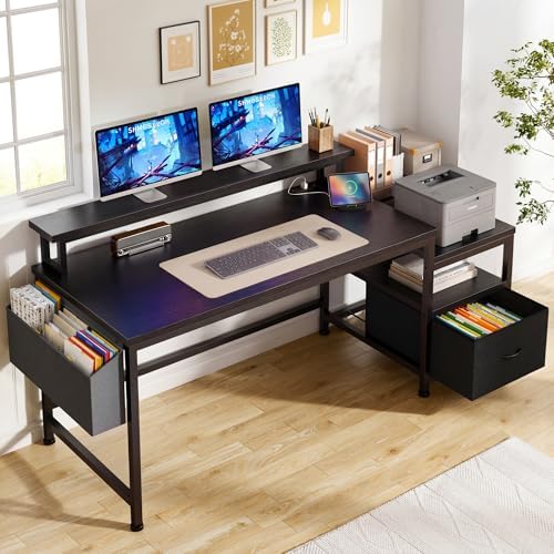EnHomee 56.5" Office Desk with Drawers & Printer Space for Home Work,Black