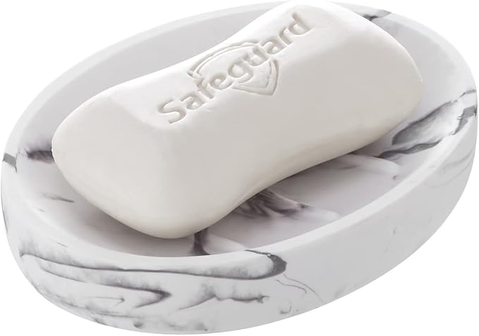 Marble Look Soap Dish - Bar Soap Holder for Shower, Bathroom & Kitchen Sink