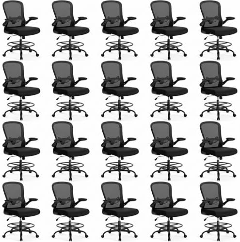 ErGear Drafting Chair, Standing Desk Chair with Flip-Up Armrests, High Desk Chair Adjustable Height, Ergonomic Tall Office Chair with Lumbar Support and Adjustable Footrest Ring,20 Pack