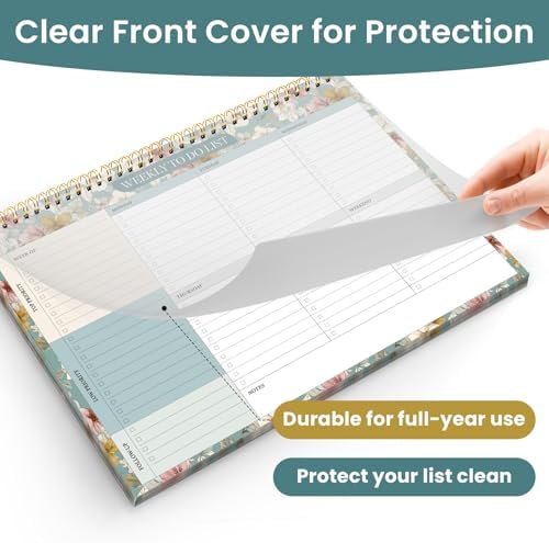 Weekly To Do List Notepad with 52 Undated Sheets（8.5"×11"）- Undated Weekly Planner Notepad for Office Desk Accessories and Supplies - Teal Petals