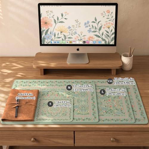 iCasso Aesthetic Flower Mouse Pad,23.6x13.7in Desk Pad, Light Green