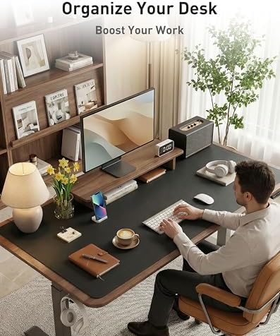 Aothia Faux Leather Desk Mat - Large Mouse Pad, Non-Slip PU Leather Blotter, Waterproof Writing Surface for Office and Home (Black, 63" x 24")