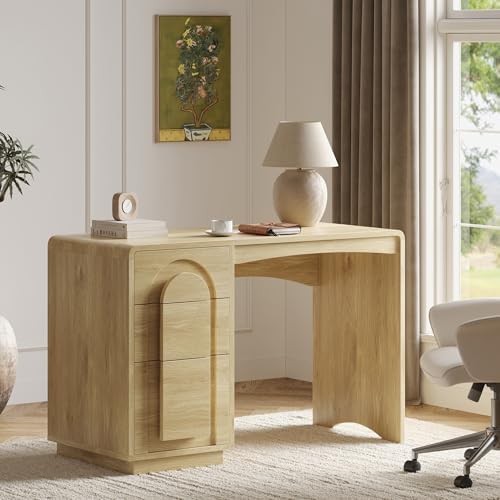 Bestier 47" Home Office Desk with 3 Drawers, Executive Style, Natural Oak