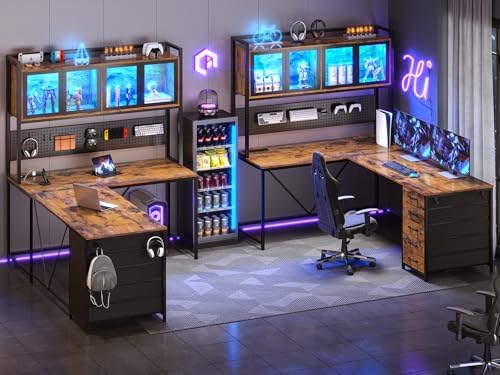 SEDETA L Shaped Gaming Corner Desk with Drawers, Hutch and Storage Shelves