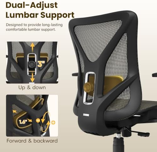 Ergonomic Office Chair, Mesh Computer Desk Chairs with BIFMA X5.1 Certified, Adjustable Lumbar Support, 3D Arm, Tilt Back, Wide Seat, Comfy Swivel Work Task Chair for Company and Home (Apricot Mist)