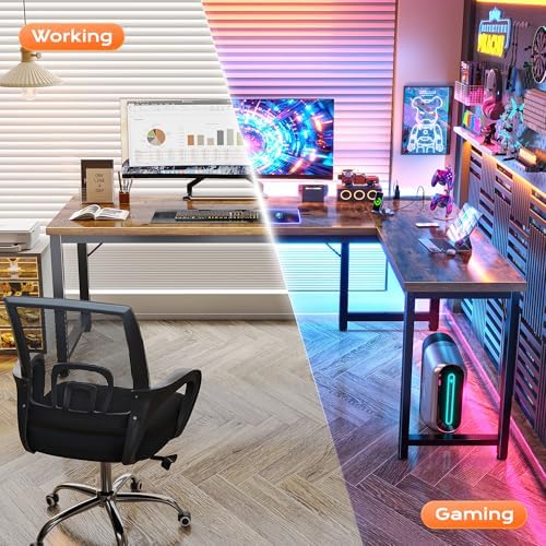 Huuger 63 Inch L Shaped Desk with Power Outlets & 0.95 Inch Thicker Desktop