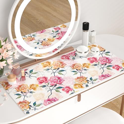 QiyI PU Leather Large Mouse Pad, Office Desk Mat, 31.5" x 15.7", Peonies