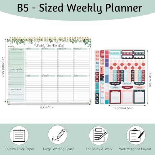 Thboxes Weekly To Do List Notepad, 8.5"x11" Desk Planner 52 Sheets, Leaves