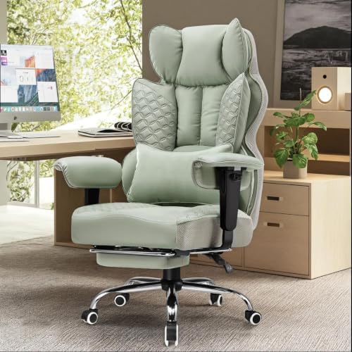GTPLAYER Big and Tall Gaming Chair 400lbs Heavy Duty Office Chair with Foot Rest & Ergonomic Pocket Spring Lumbar Support, High Back 3D Saddle Shaped Cushion for Back Pain Relief, Green