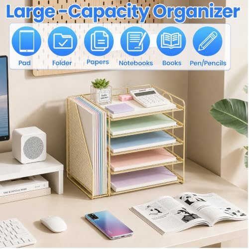 OPNICE Desk Organizer, 5-Tier Paper Organizer Letter Tray, Gold