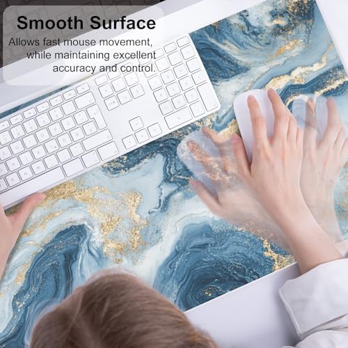 QiyI PU Leather Large Mouse Pad, 31.5" x 15.7", Blue White Marble