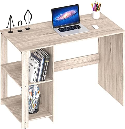 SHW 38-Inch Home Office Computer Desk with Shelves, Maple