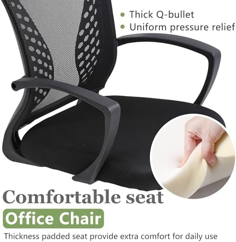 FDW | Mid Back Office Chair | Dark Black | with Lumbar Support, 360 Swivel