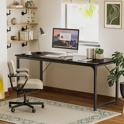 Huuger Computer Desk, 70 Inch Office Desk, Gaming Desk with Storage, Writing Desk Work Desk for Home Office, Study, Long Simple Desk, Large Legroom, Metal Frame, Black