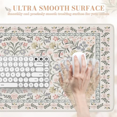 iCasso Desk Mat for Women Desk Accessories, 35.4x15.7in,Cozy Gray Floral