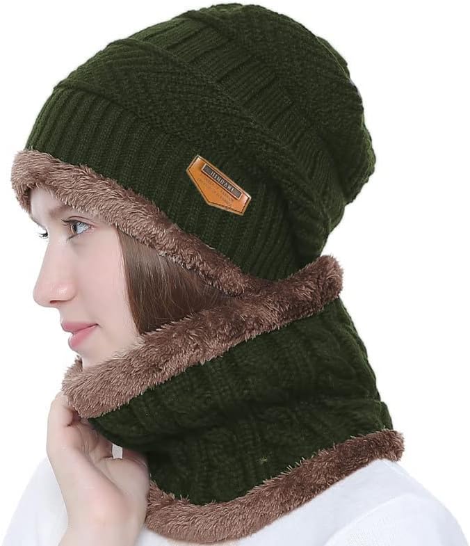 HINDAWI Winter Hat Scarf Gloves Slouchy Beanie Snow Knit Skull Cap Touch Screen Mittens Circle Scarves for Women Men