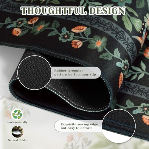 iCasso Aesthetic Mouse Pad,23.6x13.7in Desk Pad, Black Flower
