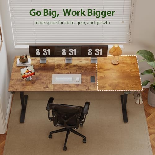 Agilestic 71*32 Inch Height Adjustable Electric Standing Desk, Rustic Brown