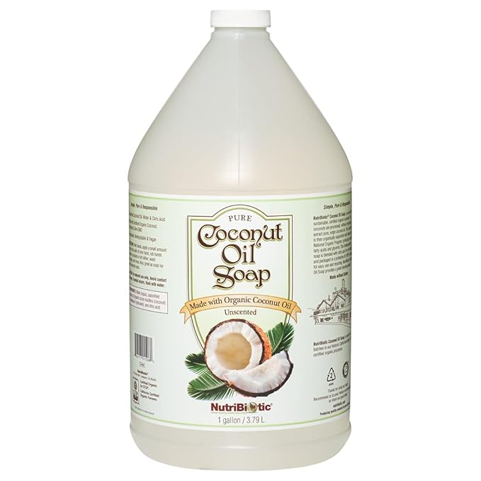 NutriBiotic – Pure Coconut Oil Soap, Unscented, 1 Gallon | Certified Organic, Unrefined, Biodegradable, Vegan & Made without GMOs, Gluten, Parabens Or Sulfates | Rich, Cleansing Lather