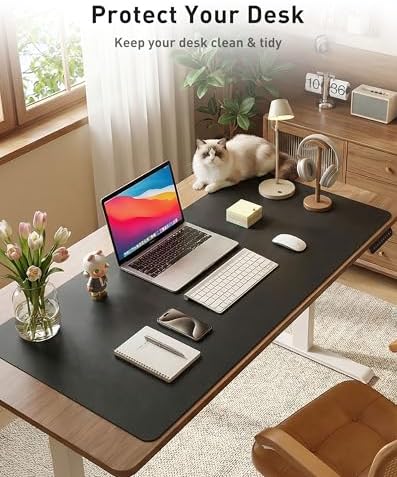 Aothia Faux Leather Desk Mat - Large Mouse Pad, Non-Slip PU Leather Blotter, Waterproof Writing Surface for Office and Home (Black, 42" x 17")