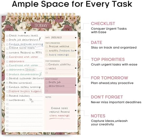 Taja To Do List Notepad, Undated Daily Planner for Work and Goal Setting