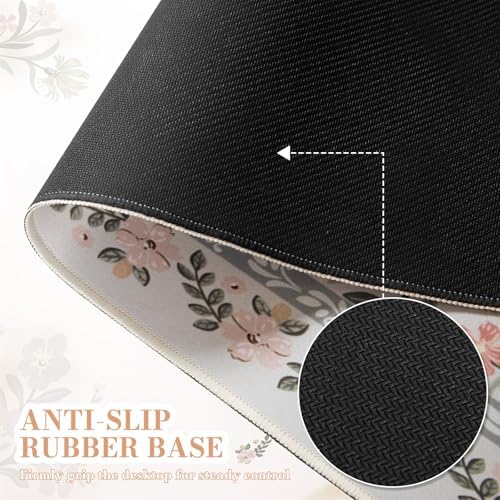 iCasso Desk Mat for Women Desk Accessories, 35.4x15.7in,Cozy Gray Floral