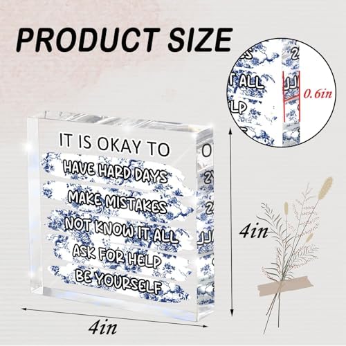 "It's Okay..." Mental Health Decor, Blue and White Porcelain Color Office Acrylic Gift Therapy Inspirational Decorations for School Counseling Office Therapy Desktop Art Decoration School Counselor